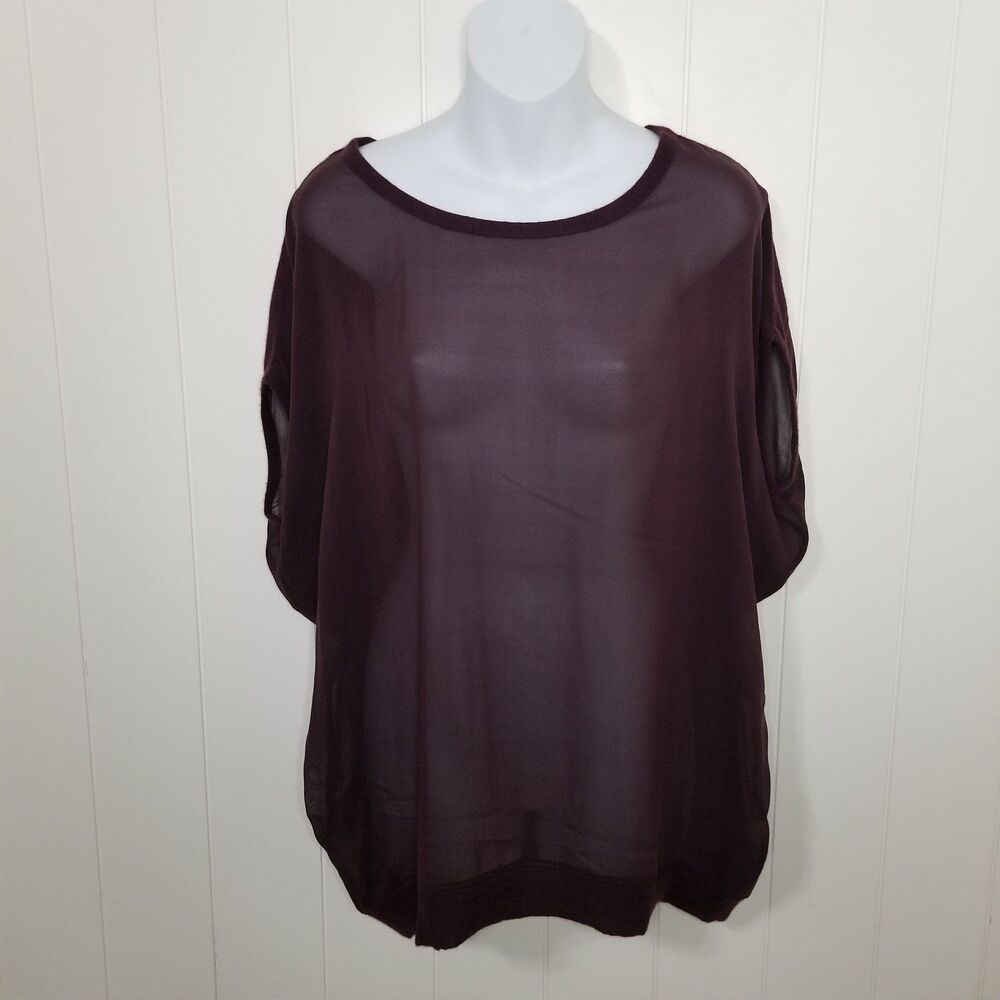 Vince Top Women's Size Medium Burgundy Purple Sheer Silk Blouse